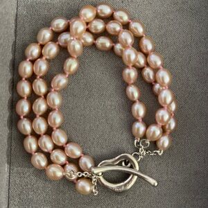 Tiffany & co. Elsa Peretti Pink Pearl Heart Silver 925 Bracelet 7.5"